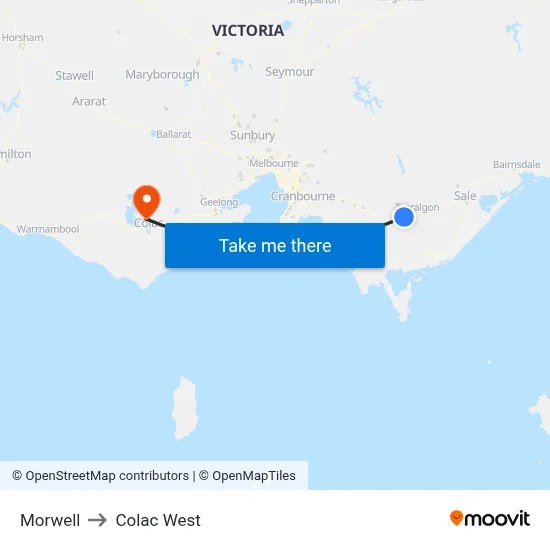 Morwell to Colac West map