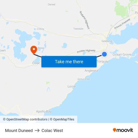 Mount Duneed to Colac West map