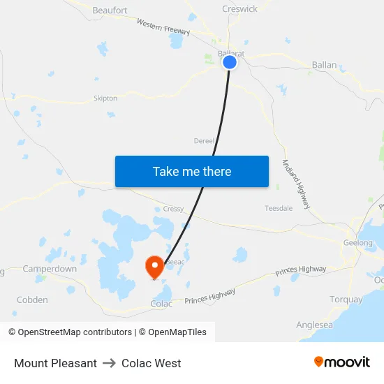 Mount Pleasant to Colac West map
