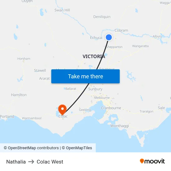 Nathalia to Colac West map