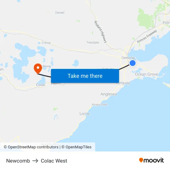 Newcomb to Colac West map