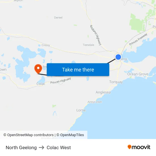 North Geelong to Colac West map