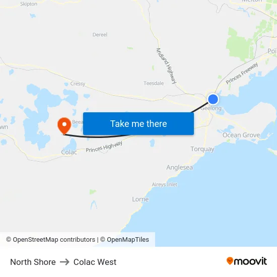 North Shore to Colac West map