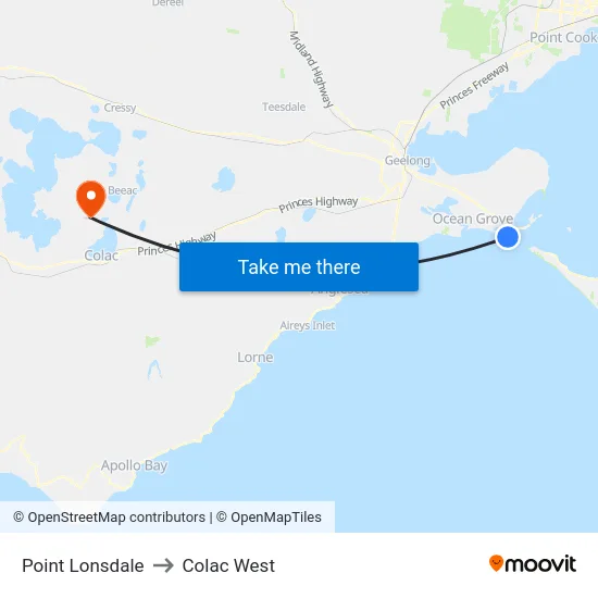 Point Lonsdale to Colac West map