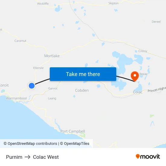 Purnim to Colac West map