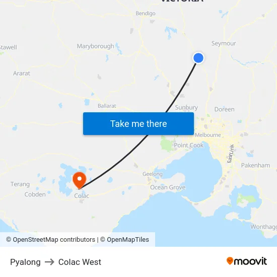 Pyalong to Colac West map