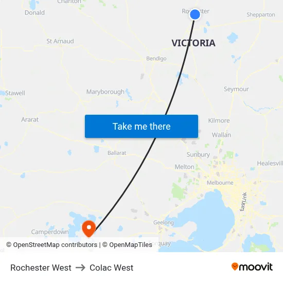 Rochester West to Colac West map