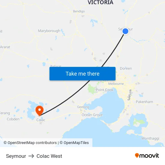 Seymour to Colac West map