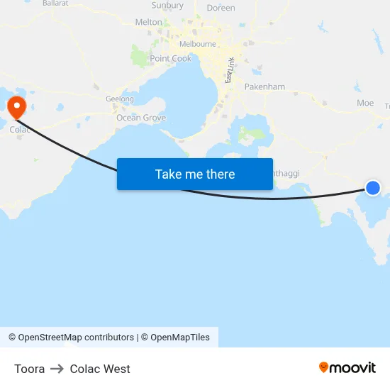 Toora to Colac West map