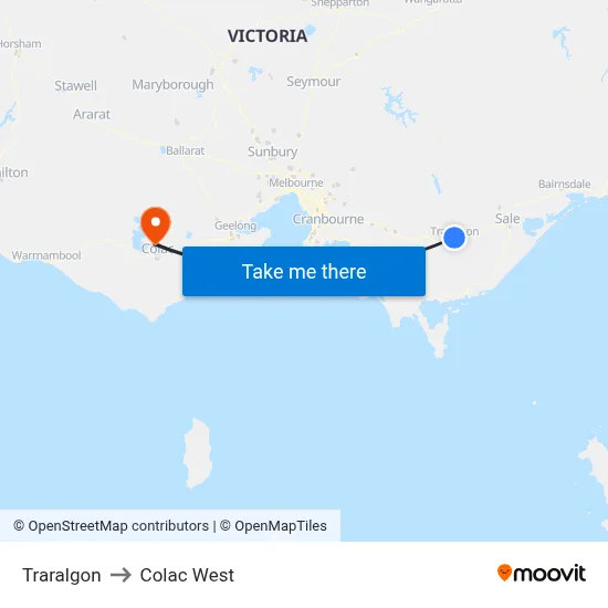 Traralgon to Colac West map