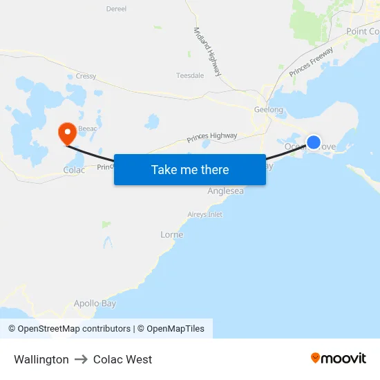 Wallington to Colac West map