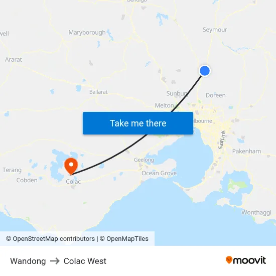 Wandong to Colac West map