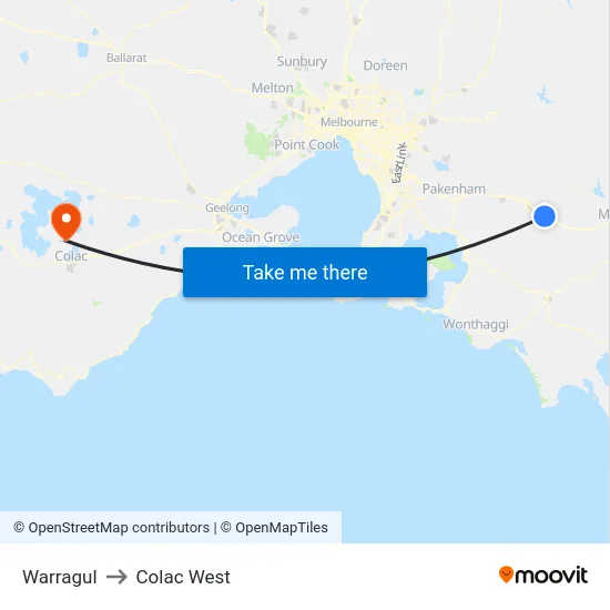 Warragul to Colac West map