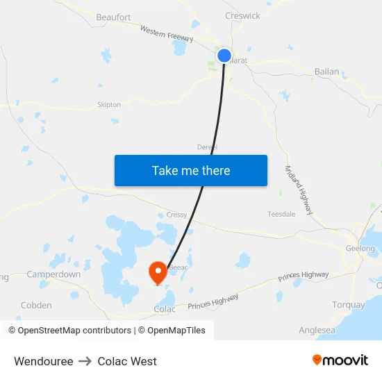 Wendouree to Colac West map