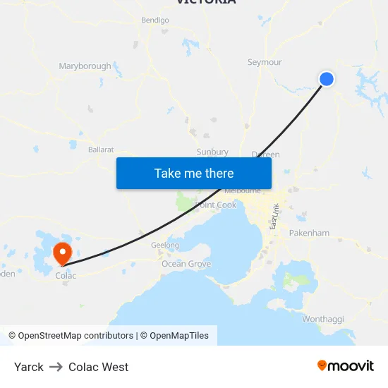 Yarck to Colac West map