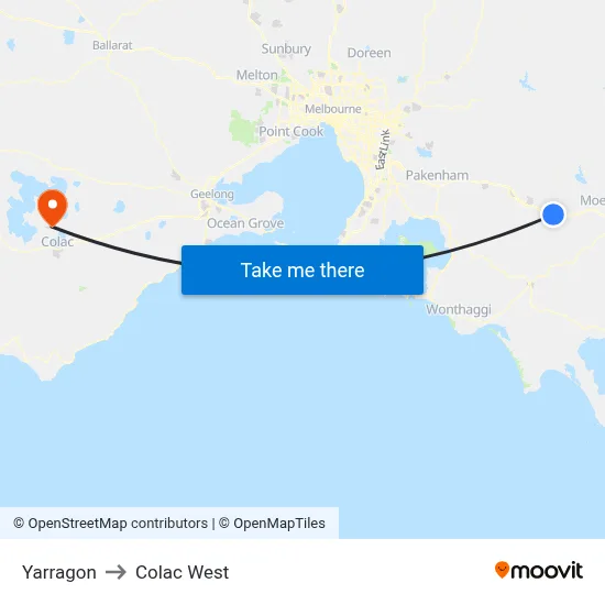 Yarragon to Colac West map