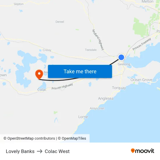 Lovely Banks to Colac West map