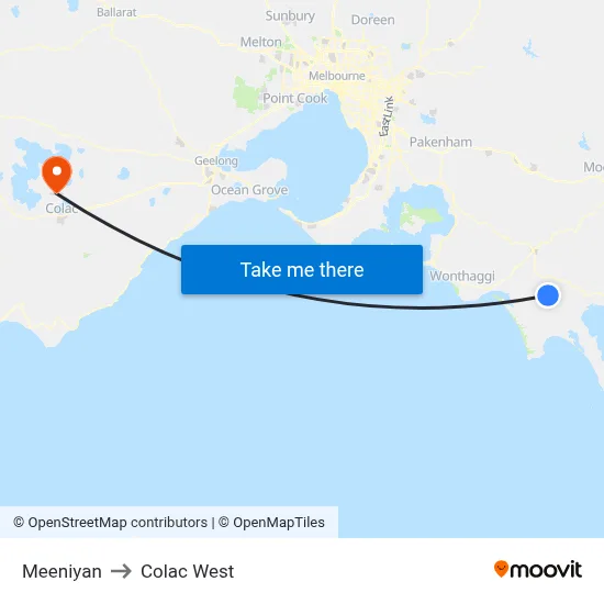 Meeniyan to Colac West map