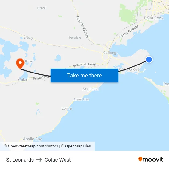 St Leonards to Colac West map