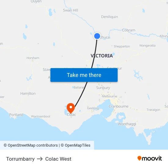 Torrumbarry to Colac West map