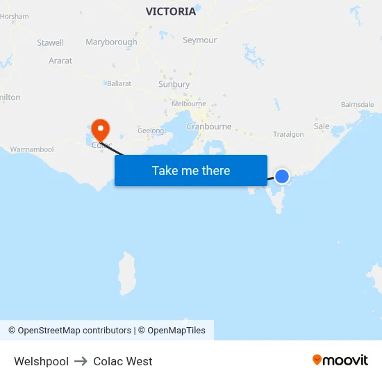 Welshpool to Colac West map