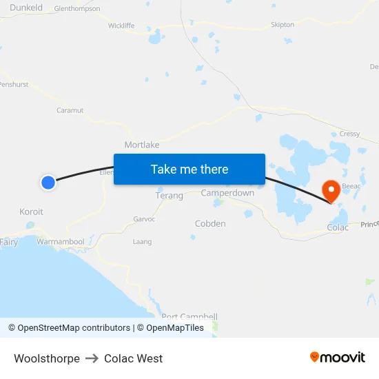 Woolsthorpe to Colac West map