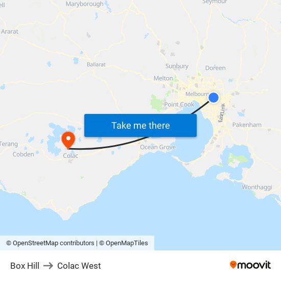 Box Hill to Colac West map