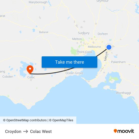 Croydon to Colac West map