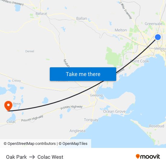 Oak Park to Colac West map