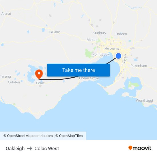 Oakleigh to Colac West map