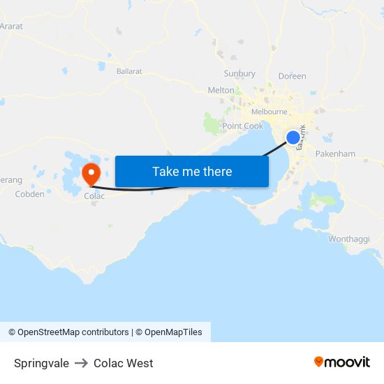 Springvale to Colac West map