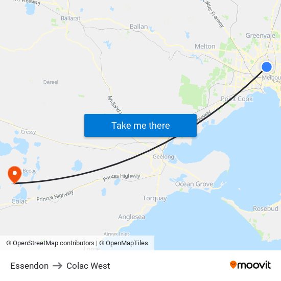 Essendon to Colac West map