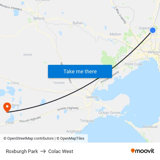 Roxburgh Park to Colac West map