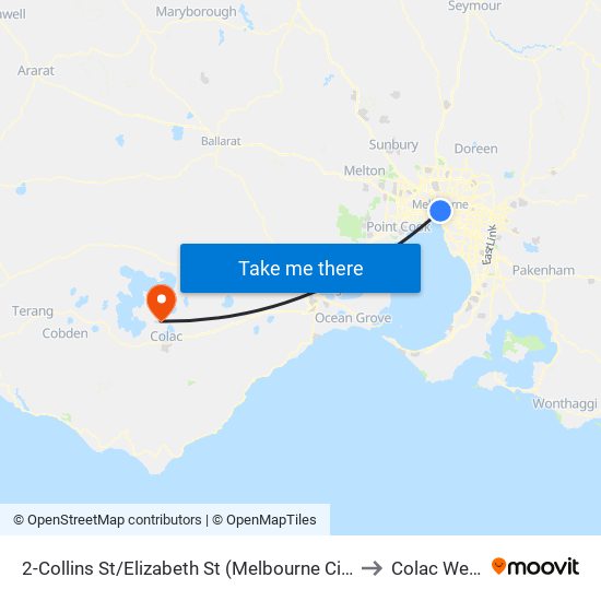 2-Collins St/Elizabeth St (Melbourne City) to Colac West map