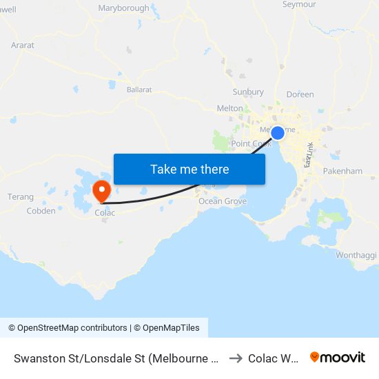 Swanston St/Lonsdale St (Melbourne City) to Colac West map