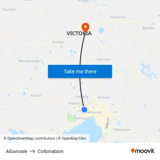 Albanvale to Colbinabbin map