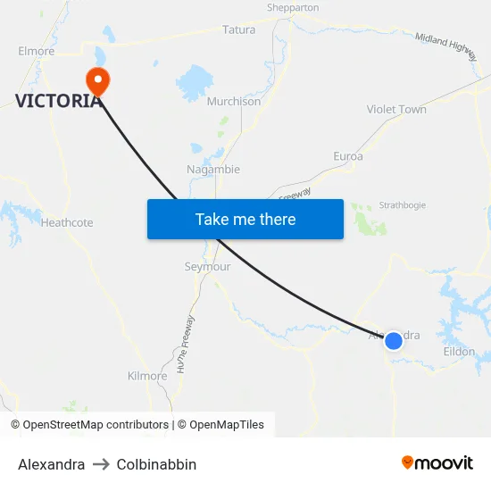 Alexandra to Colbinabbin map
