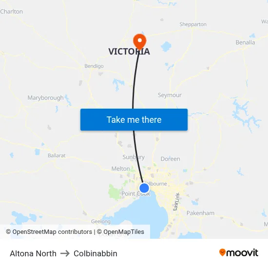 Altona North to Colbinabbin map