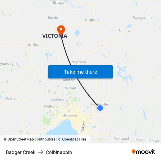 Badger Creek to Colbinabbin map