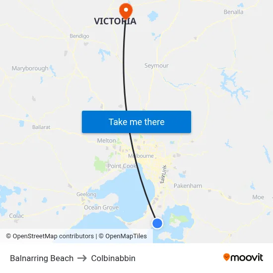 Balnarring Beach to Colbinabbin map