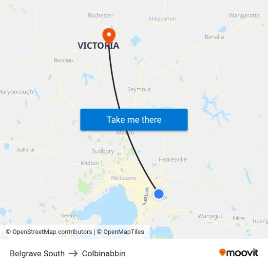 Belgrave South to Colbinabbin map