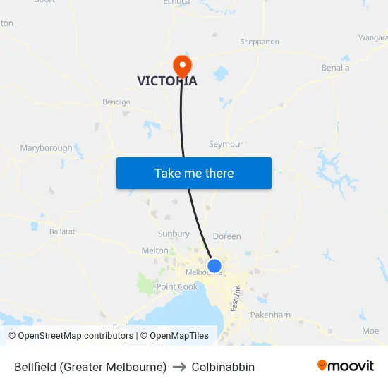 Bellfield (Greater Melbourne) to Colbinabbin map