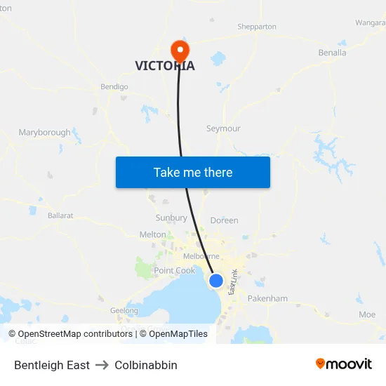 Bentleigh East to Colbinabbin map