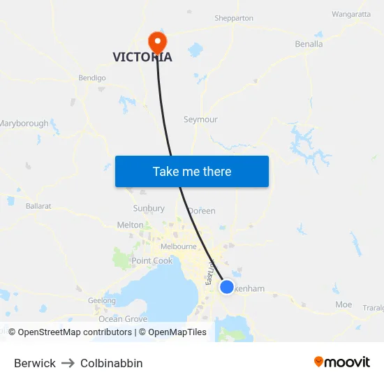 Berwick to Colbinabbin map