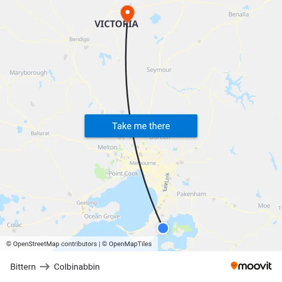 Bittern to Colbinabbin map