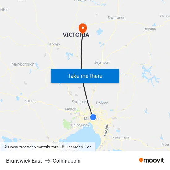 Brunswick East to Colbinabbin map