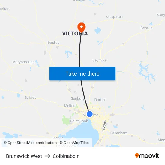 Brunswick West to Colbinabbin map