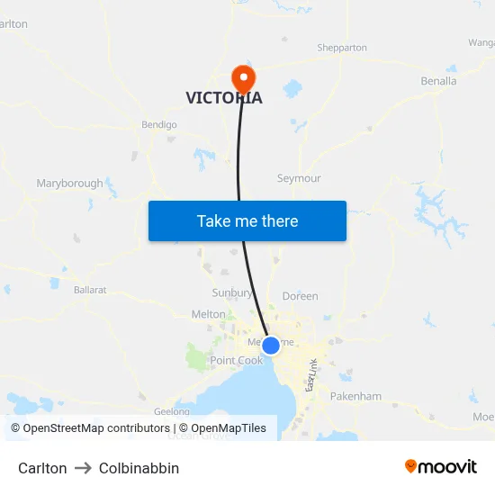 Carlton to Colbinabbin map