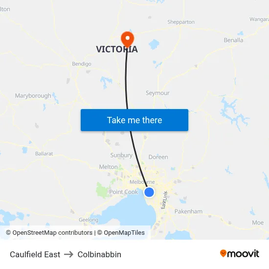 Caulfield East to Colbinabbin map