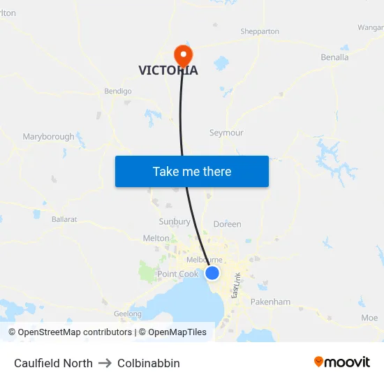 Caulfield North to Colbinabbin map
